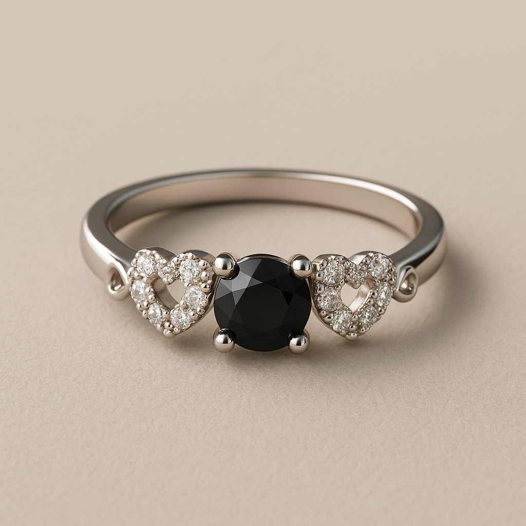 Heart Halo Black Stone Adjustable Ring
