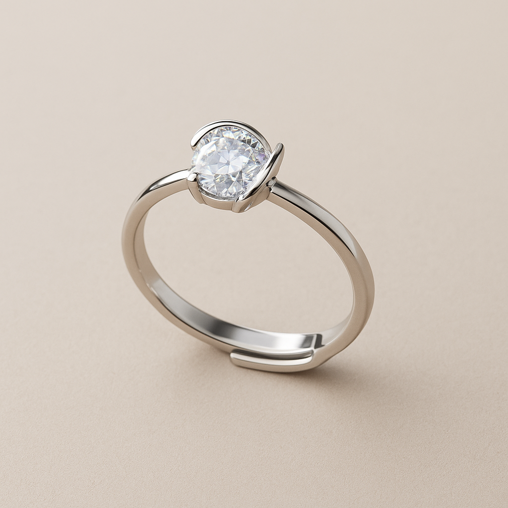 Contemporary Half-Bezel Adjustable Ring