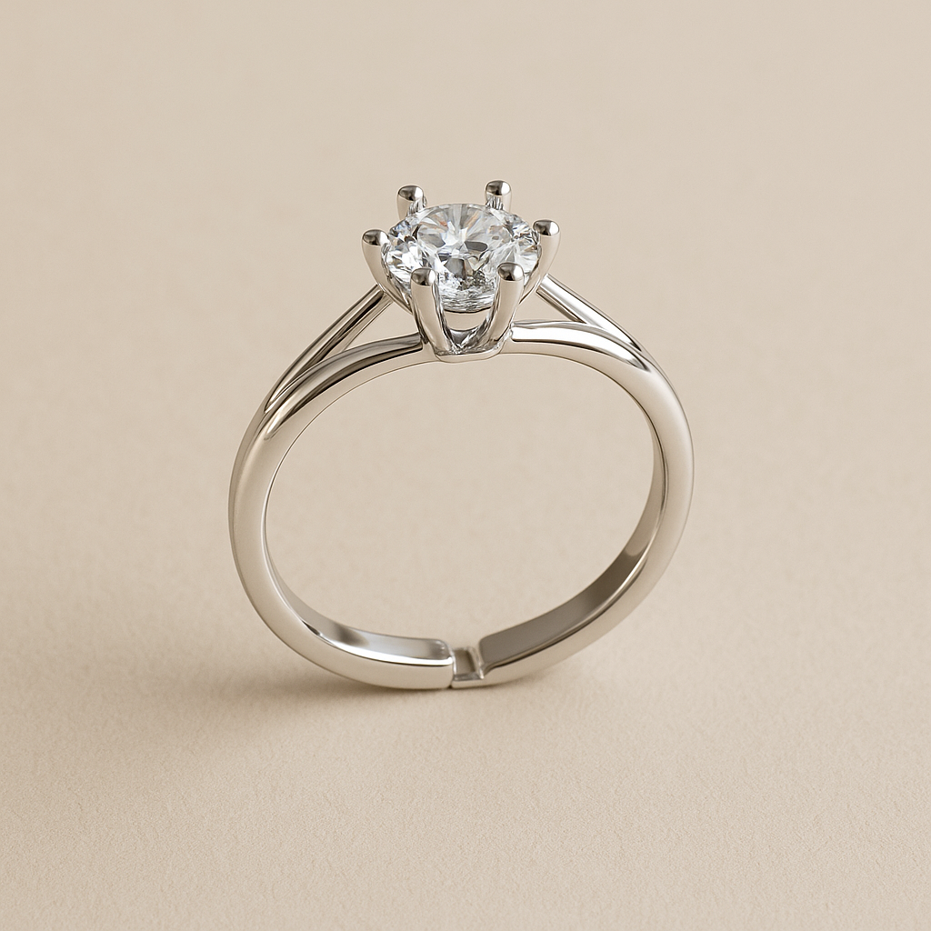 Elegant Six-Prong Solitaire Adjustable Ring