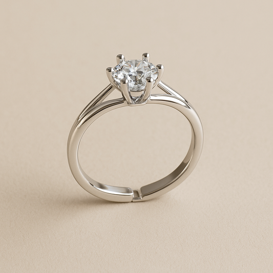 Elegant Six-Prong Solitaire Adjustable Ring