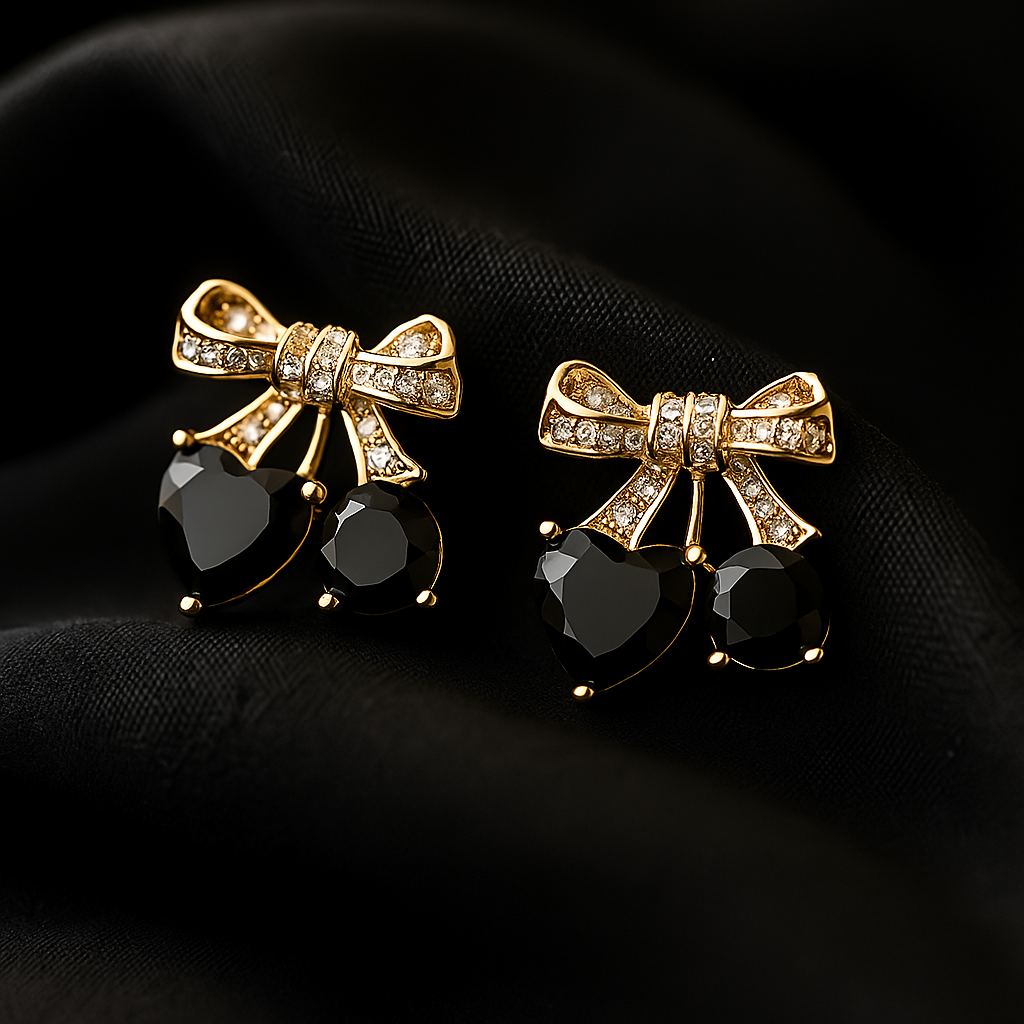 Golden Noir Bow Earrings