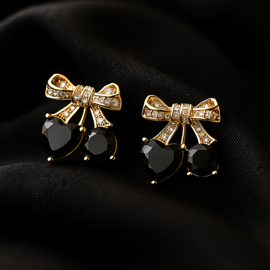 Golden Noir Bow Earrings