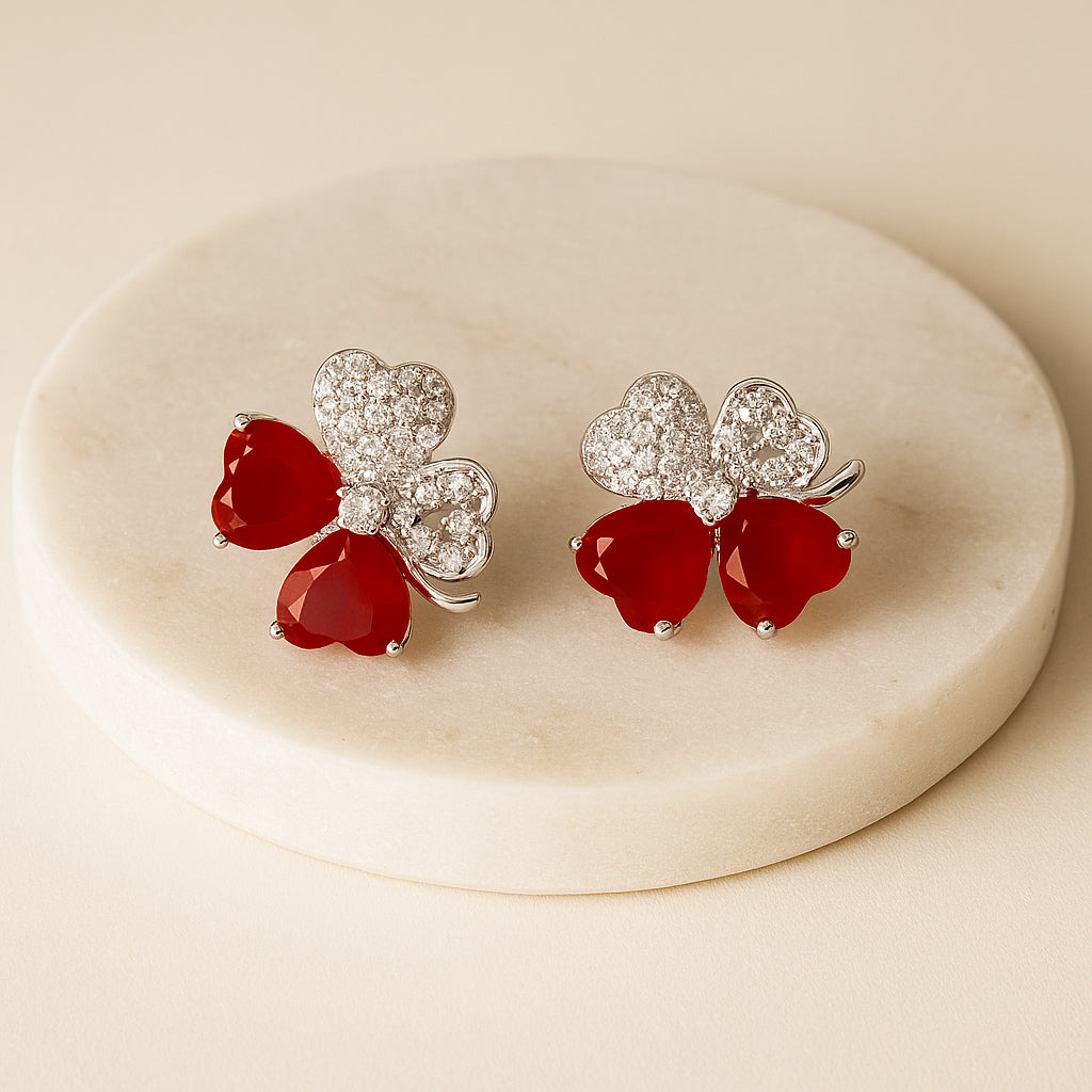 Red Heart Floral Earrings